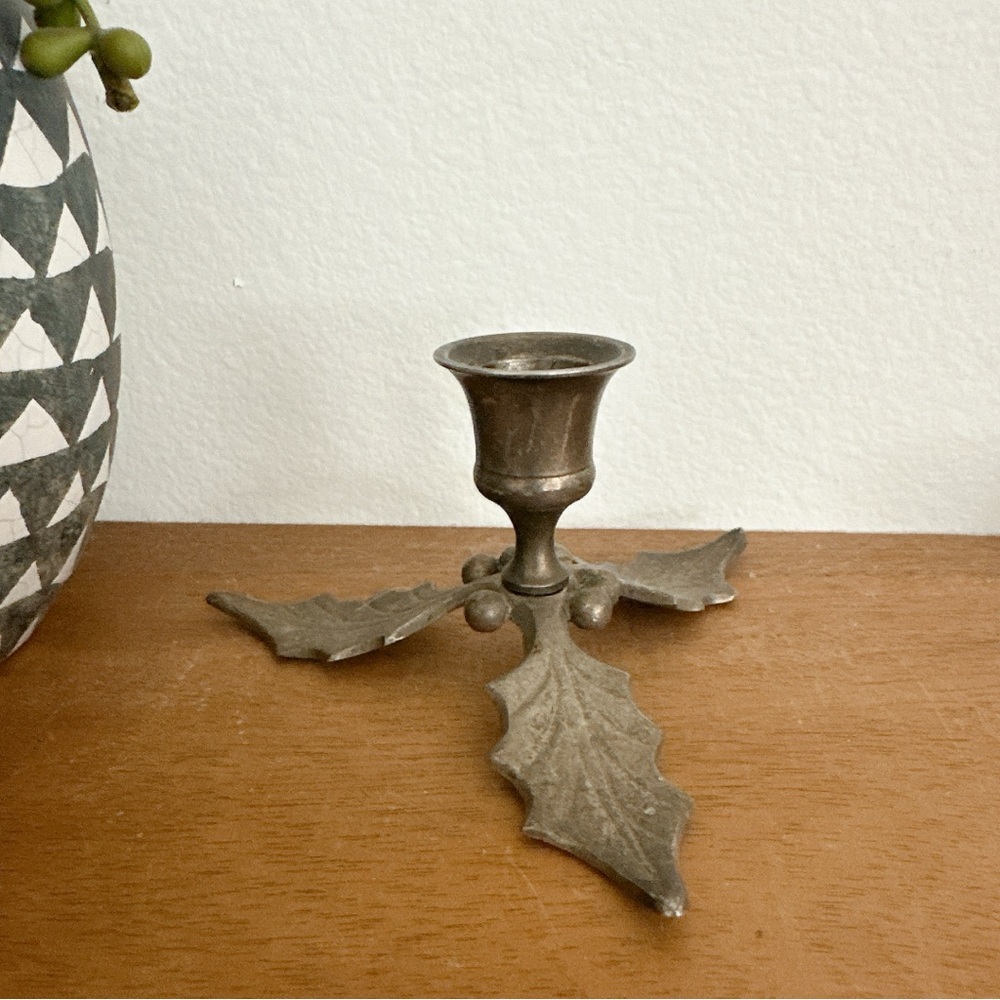 Restoration Hardware Holly Leaf Silver Candle Stick Holder India 2.5"H × 5"W